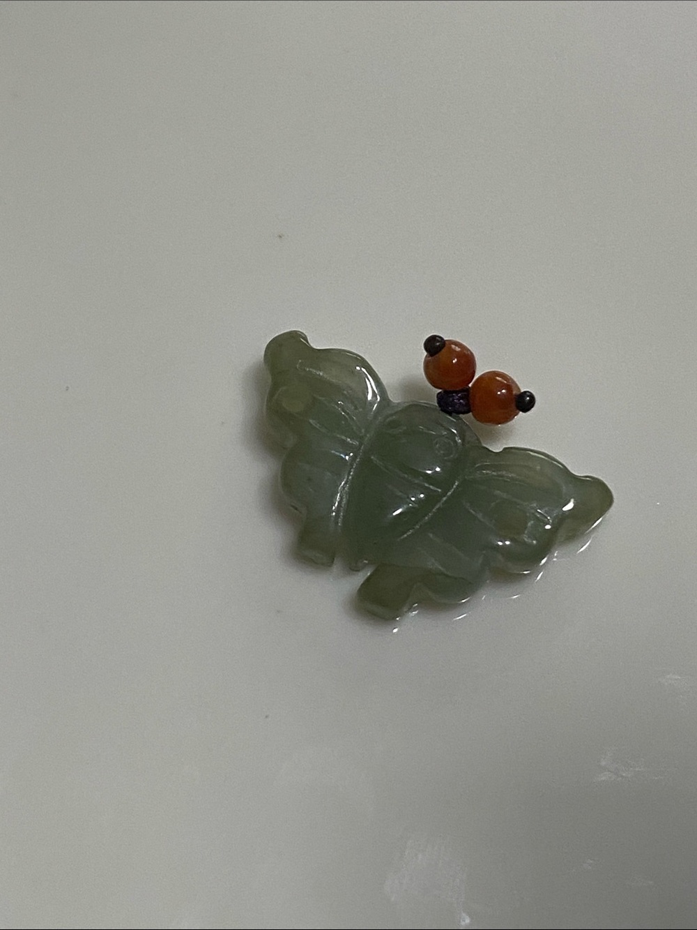 Green Jade Butterfly Pendant with Carnelian